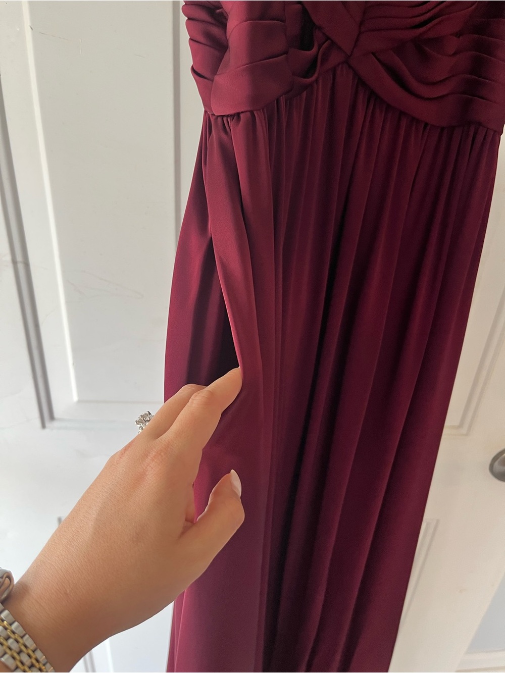 Azazie Alia Pleated Maxi Dress in Stretch Satin - Picture 5 of 7